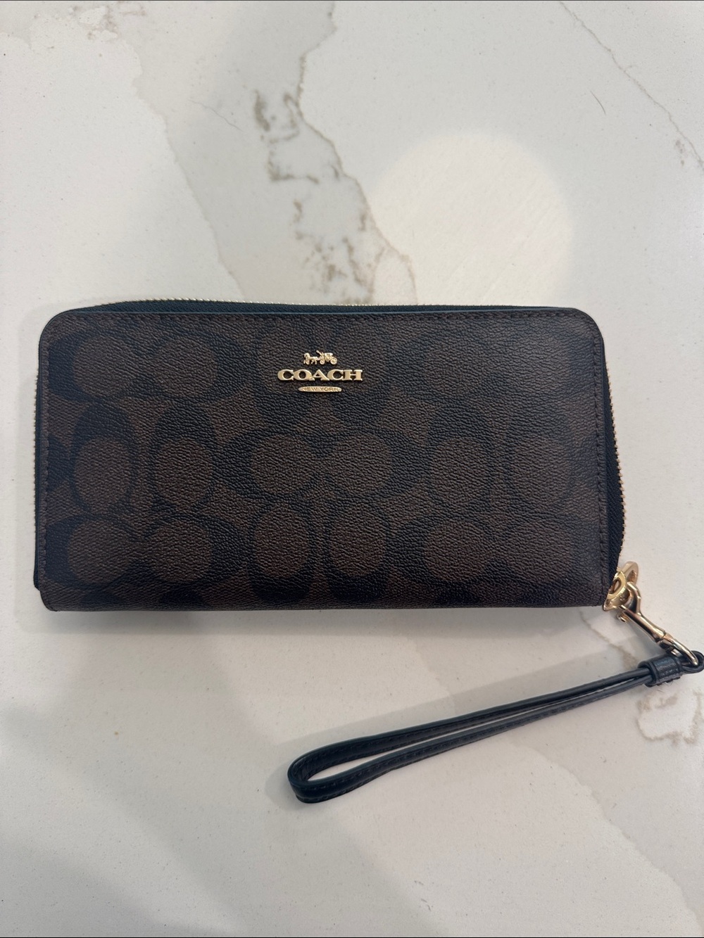 Coach Brown/Black Signature Zip Wallet Wristlet